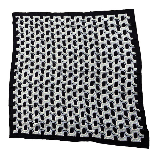 Large Square Scarf Soft Rayon Blend Black Blue White Mint Green Geometric 35" - Picture 1 of 6